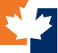A blue and orange logo with a maple leaf.