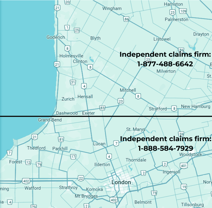A map showing the location of the independent claims firm.